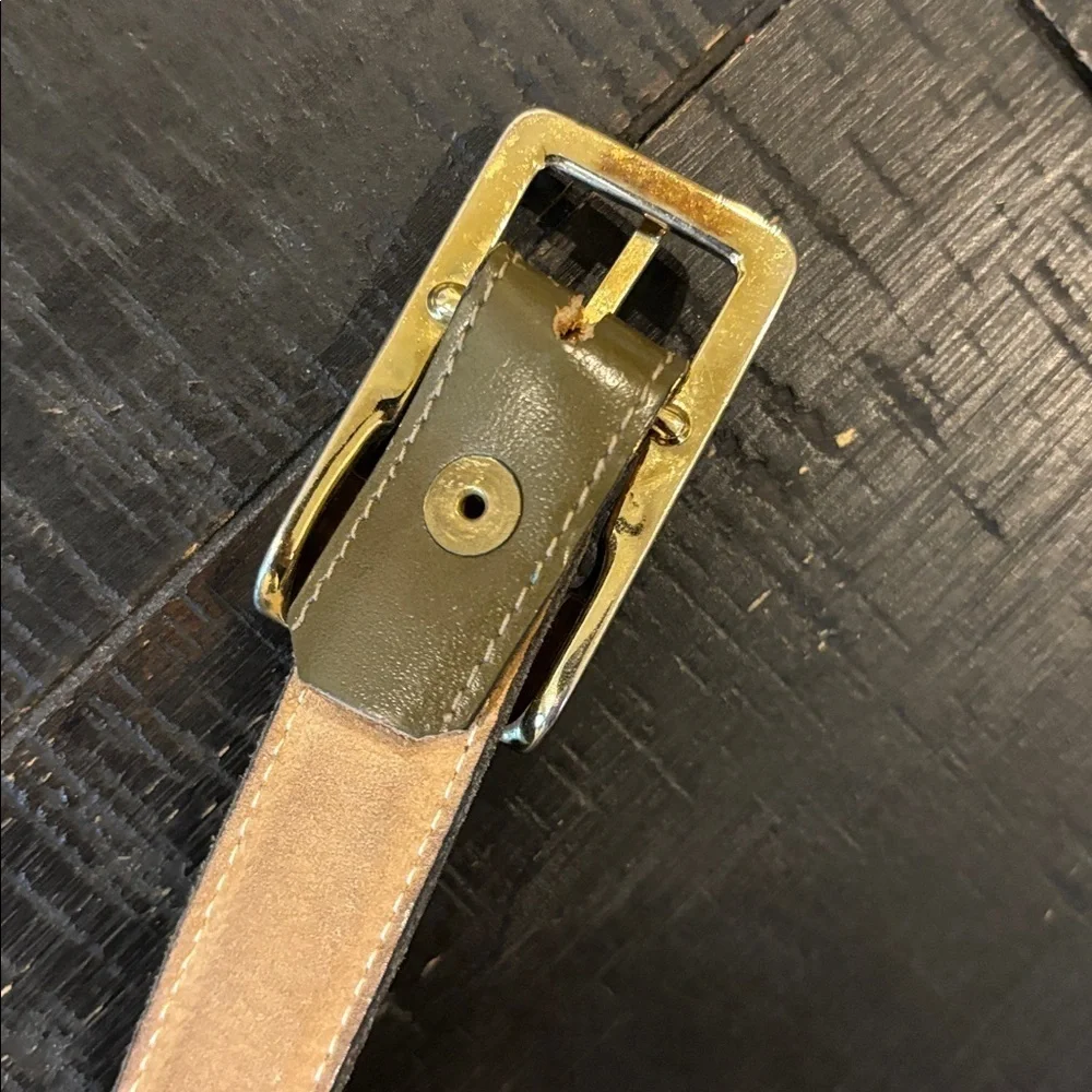 Vintage Anne Klein Olive Green Leather Gold Tone Women’s Belt Size Large